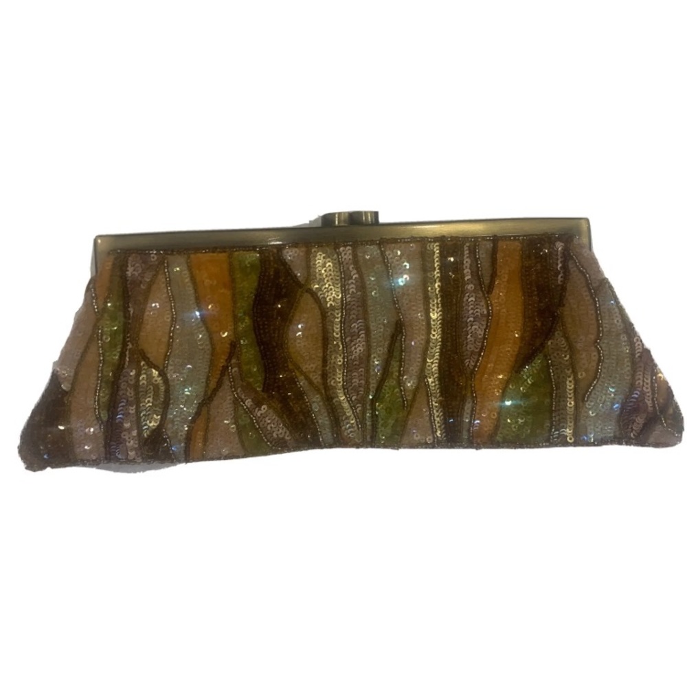 Vintage SANTI  Bronze Beaded Sequence rectangular Evening Clutch Purse Stunning